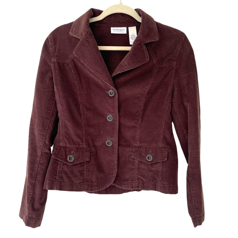 Corduroy Blazer Jacket Womens Size 10 Brown Cotton‎ Dark Academia Office